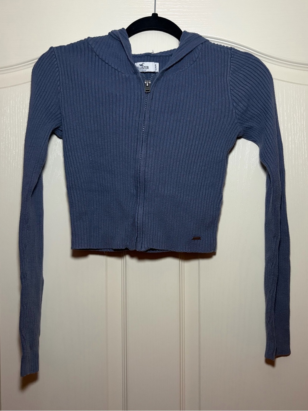 Hollister Ribbed Zip Hoodie in Slate Blue